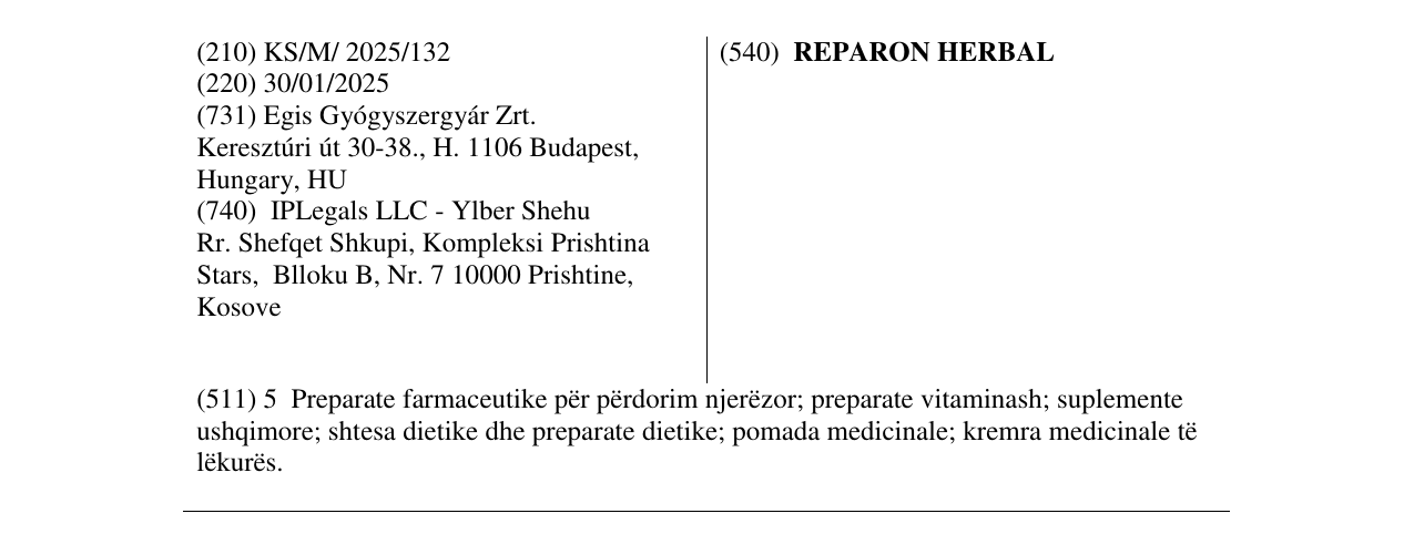 Zëri i markës REPARON HERBAL në buletin