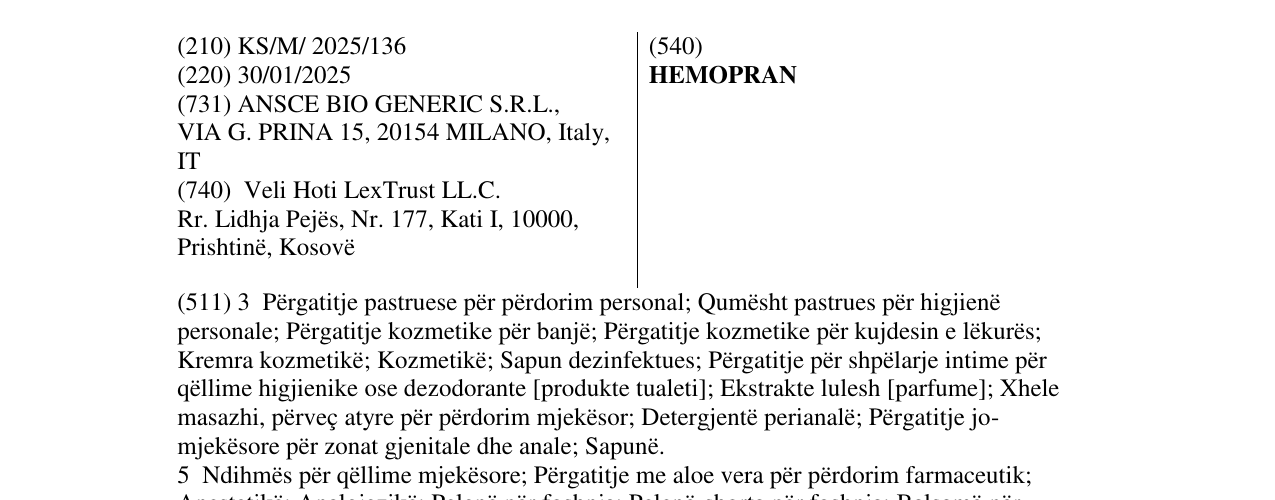 Zëri i markës HEMOPRAN në buletin