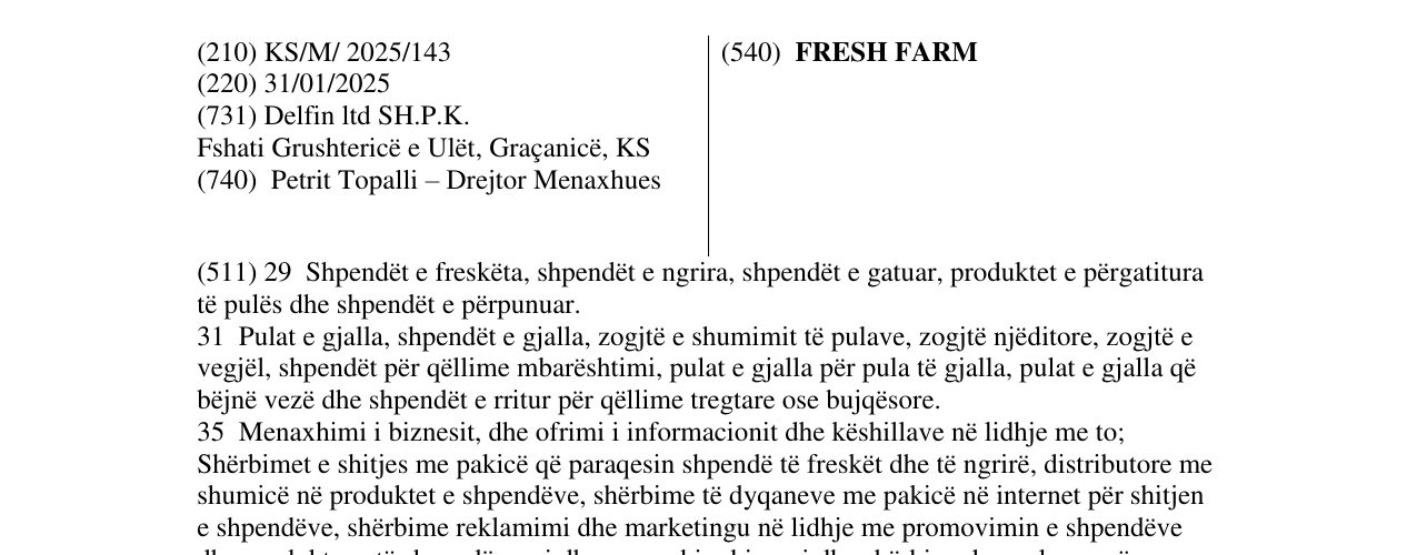 Zëri i markës FRESH FARM në buletin