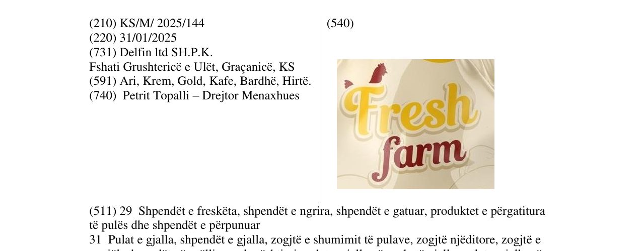 Zëri i markës Fresh farm në buletin