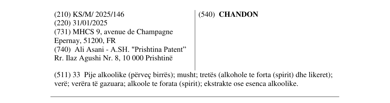 Zëri i markës CHANDON në buletin