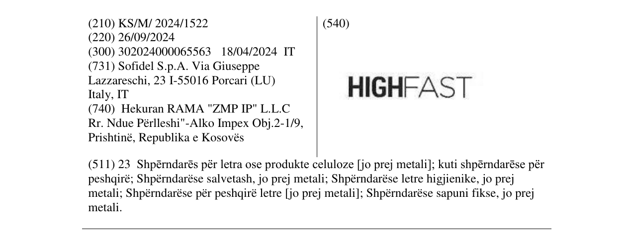 Zëri i markës HIGHFAST në buletin