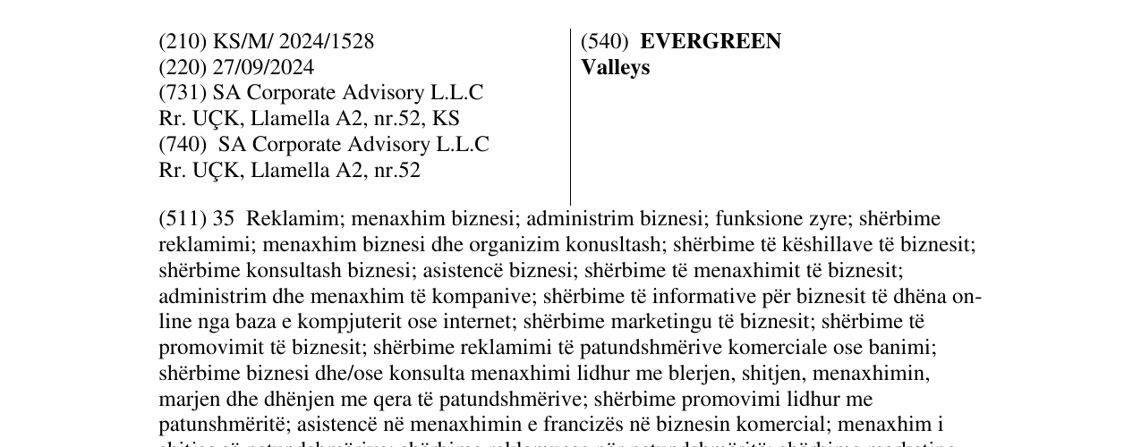 Zëri i markës EVERGREEN Valleys në buletin