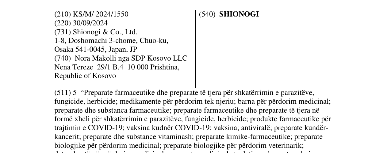 Zëri i markës SHIONOGI në buletin