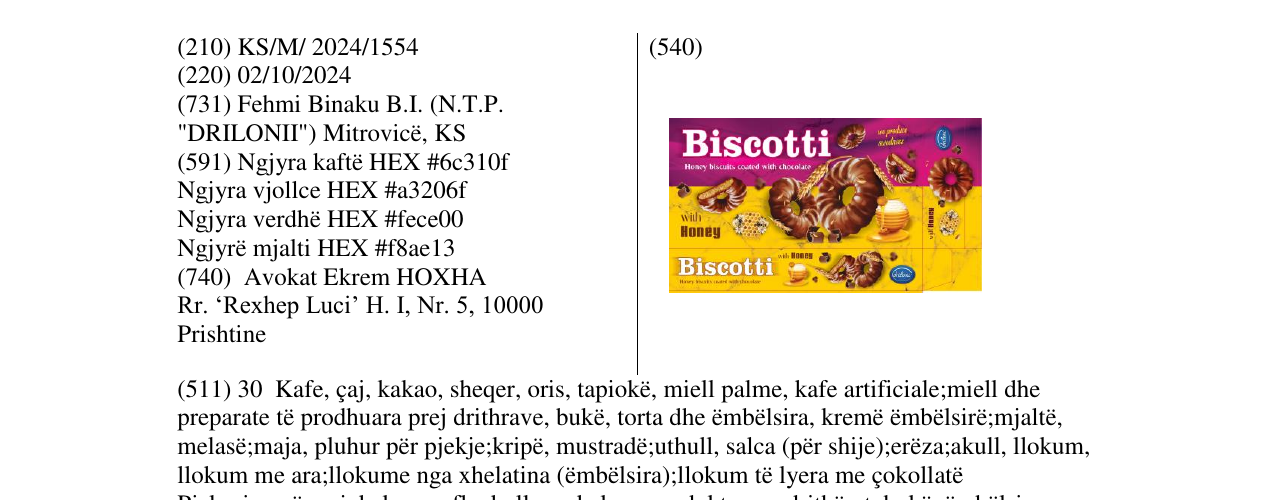Zëri i markës Biscotti në buletin