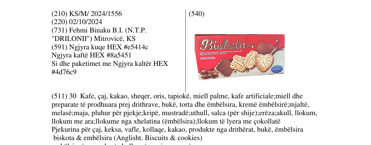 Zëri i markës BISKOTA në buletin