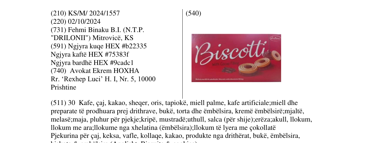Zëri i markës Biscotti në buletin