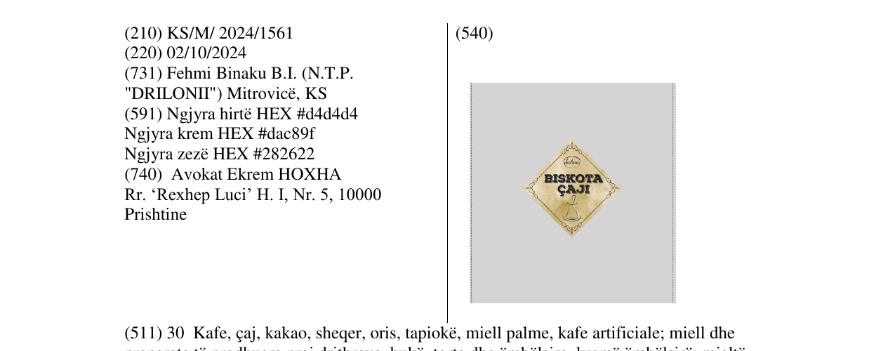 Zëri i markës BISKOTA CAJI në buletin