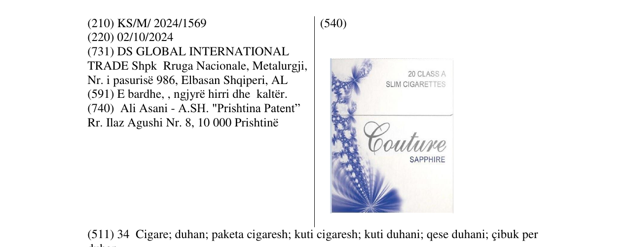 Zëri i markës Couture Sapphire Slim në buletin