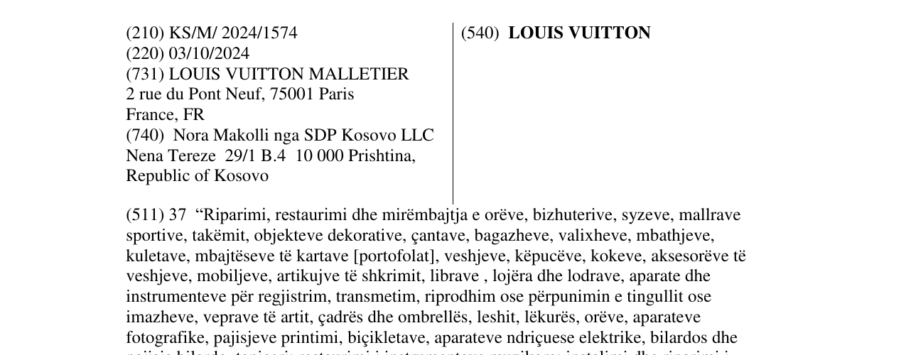 Zëri i markës LOUIS VUITTON në buletin
