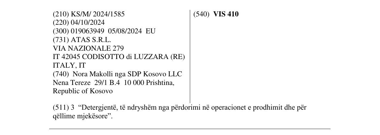 Zëri i markës VIS 410 në buletin