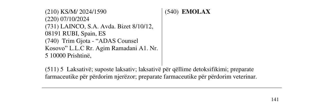 Zëri i markës EMOLAX në buletin