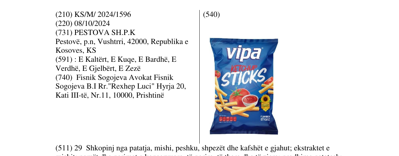 Zëri i markës vipa ketchup sticks në buletin