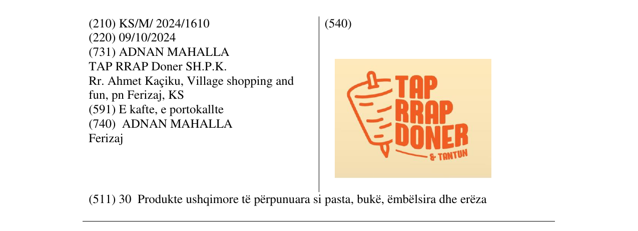 Zëri i markës TAP RRAP DONER & TANTUN në buletin