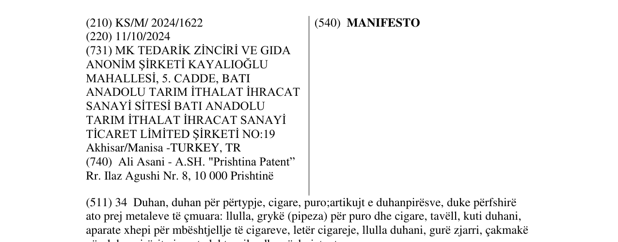 Zëri i markës MANIFESTO në buletin