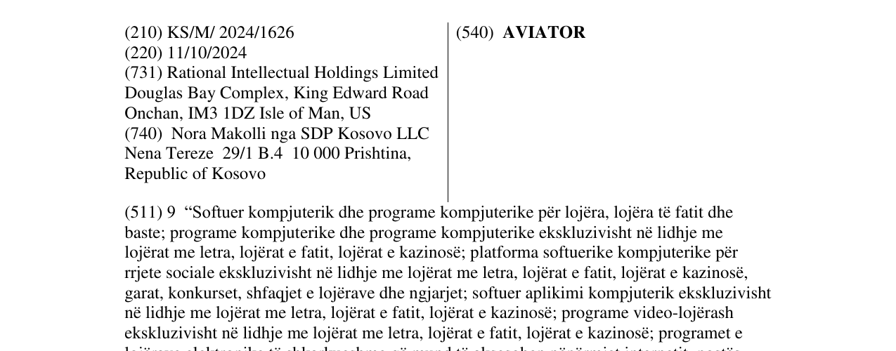 Zëri i markës AVIATOR në buletin