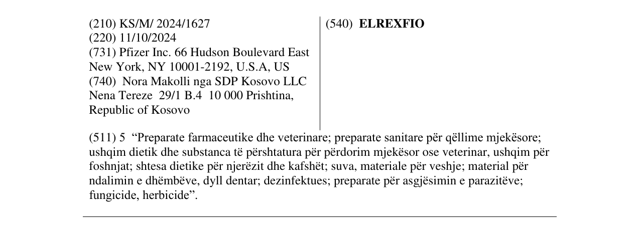 Zëri i markës ELREXFIO në buletin