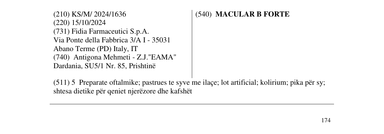 Zëri i markës MACULAR B FORTE në buletin