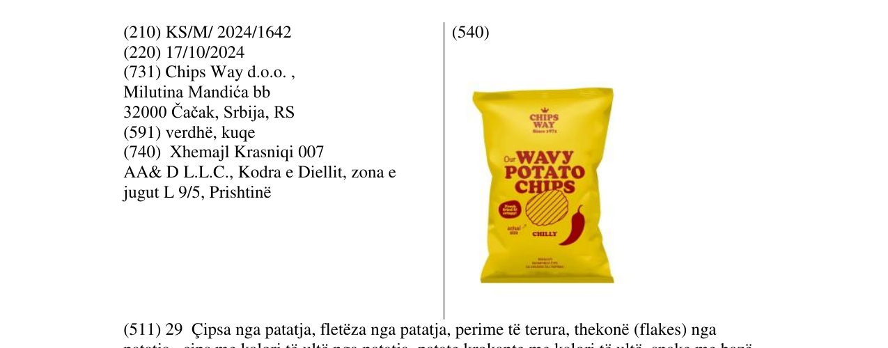 Zëri i markës WAVY POTATO CHIPS CHILLY në buletin