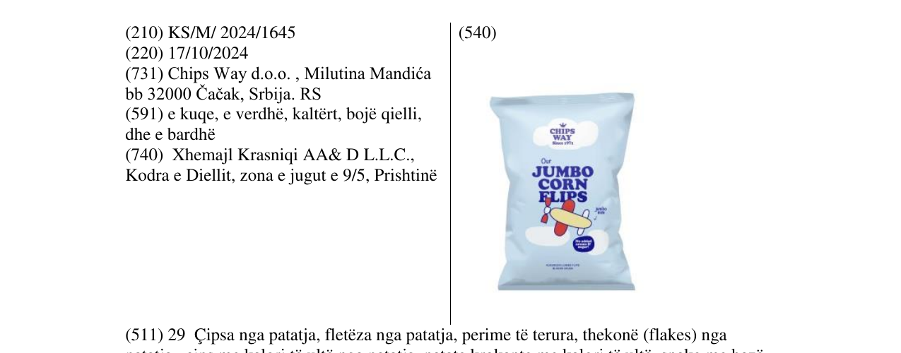 Zëri i markës JUMBO CORN FLIPS në buletin