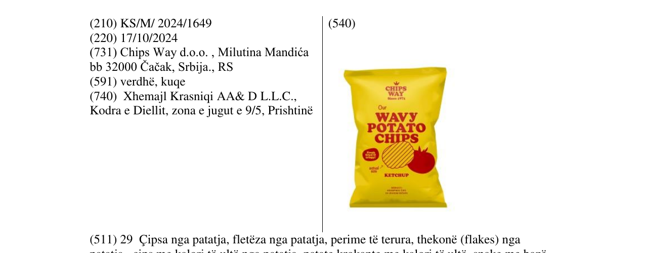 Zëri i markës WAVY POTATO CHIPS KETCHUP në buletin