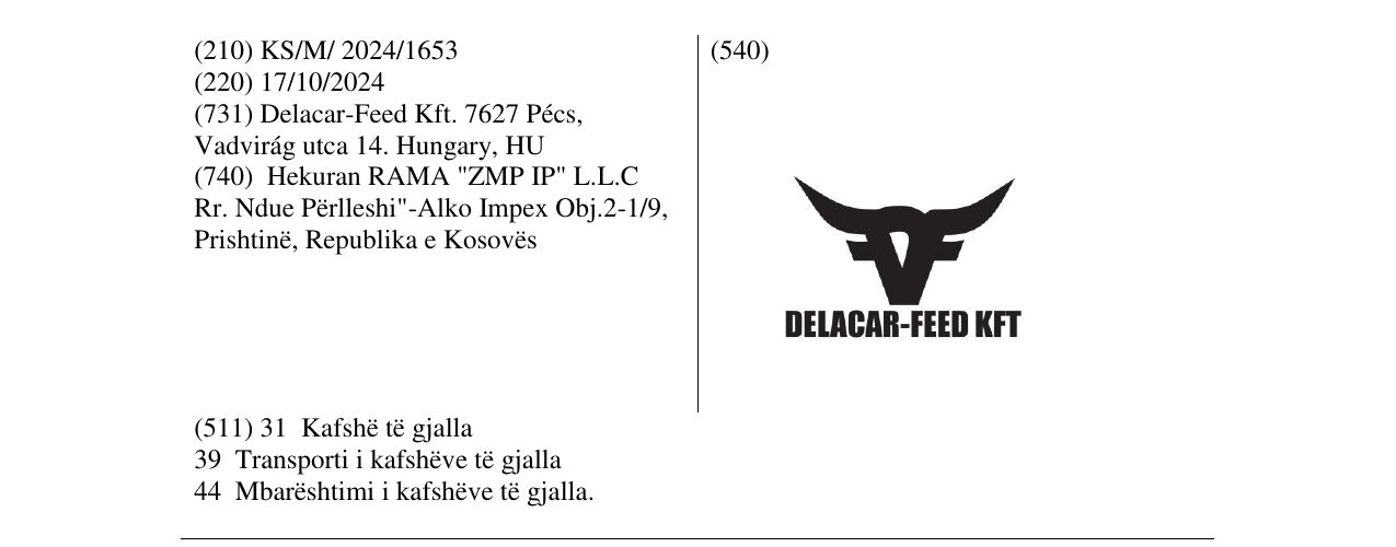 Zëri i markës DELACARE FEED KFT në buletin