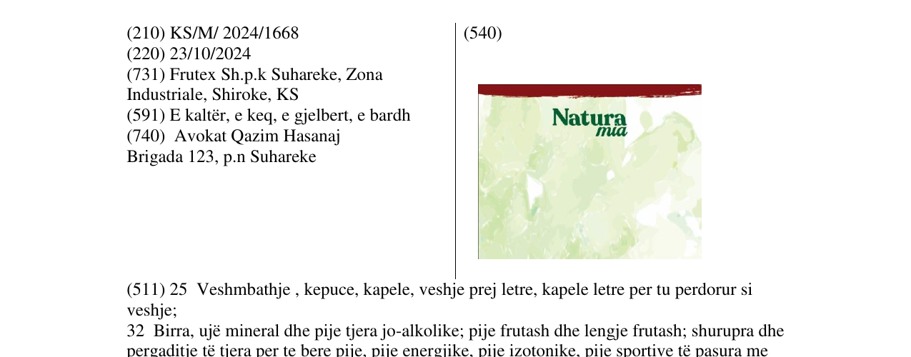 Zëri i markës Natura mia në buletin