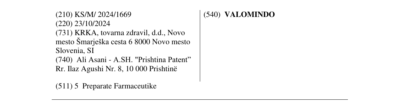 Zëri i markës VALOMINDO në buletin