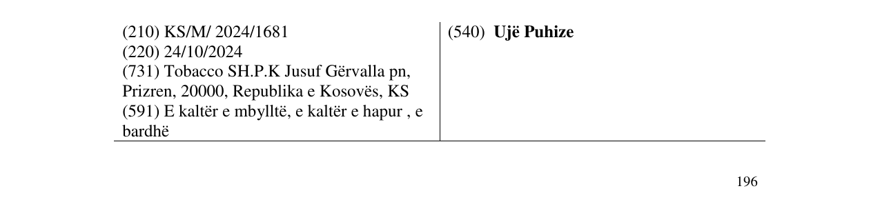 Zëri i markës Ujë Puhize në buletin