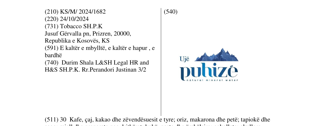 Zëri i markës Ujë puhize në buletin