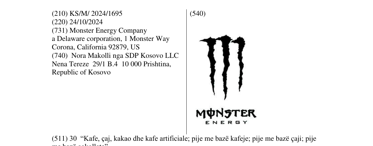 Zëri i markës MONSTER ENERGY në buletin