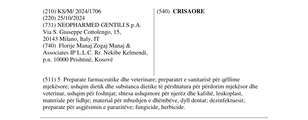 Zëri i markës CRISAORE në buletin