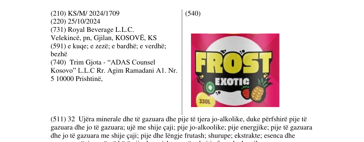Zëri i markës FROST EXOTIC në buletin