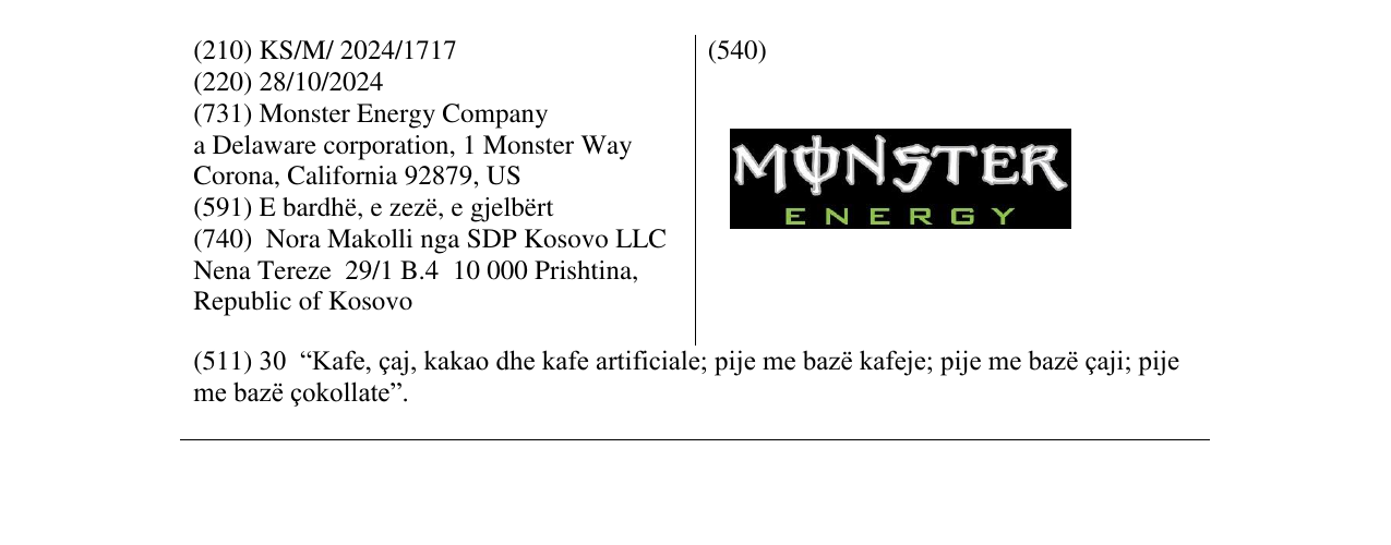 Zëri i markës MONSTER ENERGY në buletin