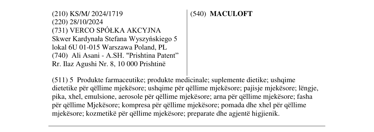 Zëri i markës MACULOFT në buletin