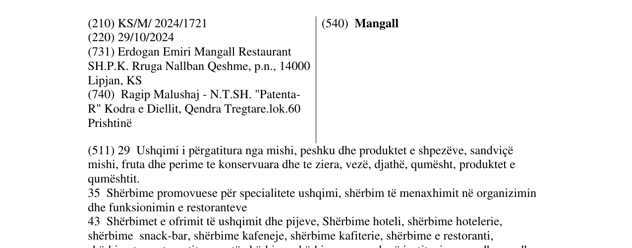 Zëri i markës Mangall në buletin