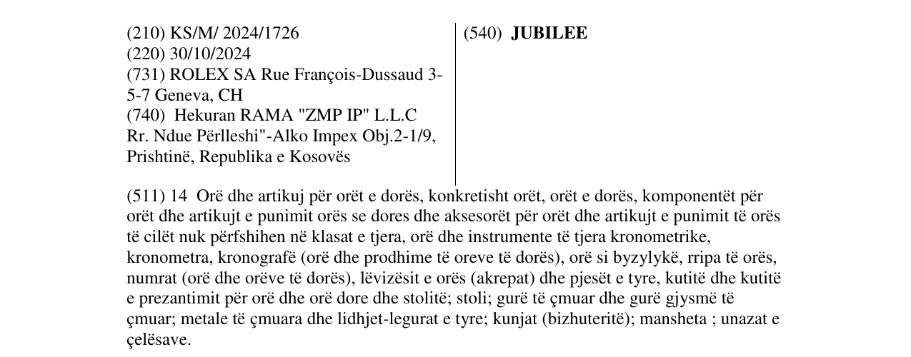 Zëri i markës JUBILEE në buletin