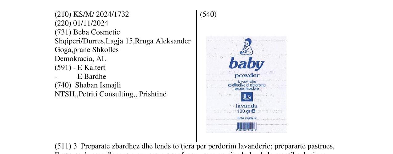 Zëri i markës baby powder në buletin