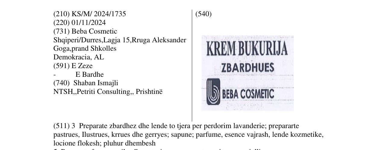 Zëri i markës KREM BUKURIJA ZBARDHUES në buletin
