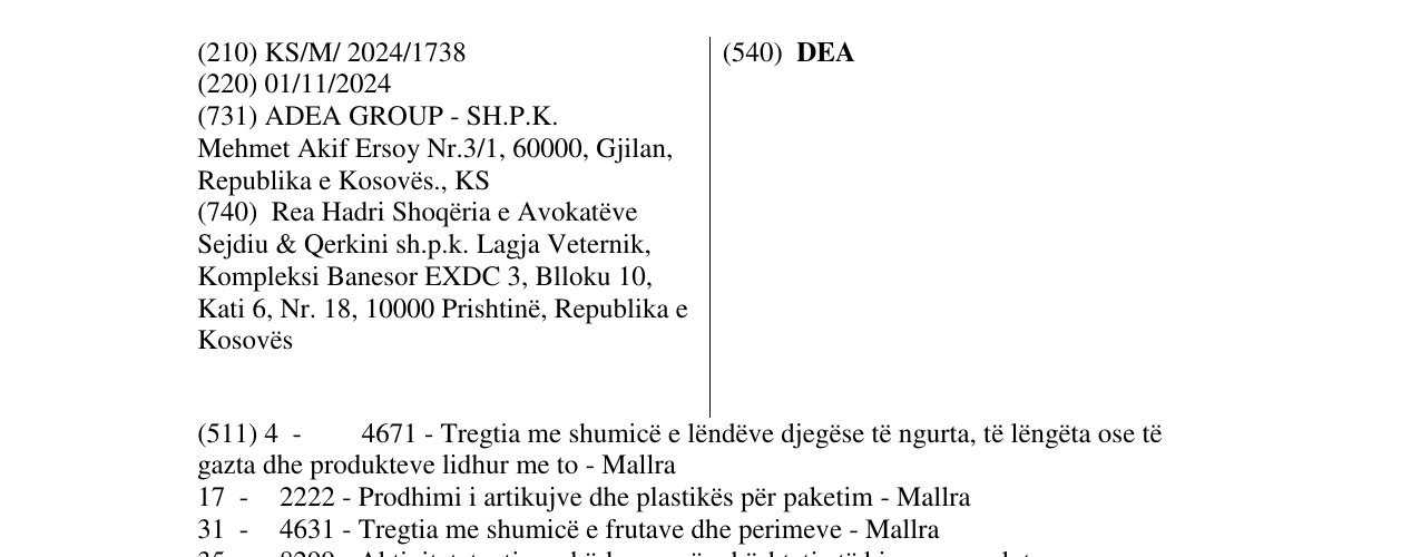 Zëri i markës DEA në buletin