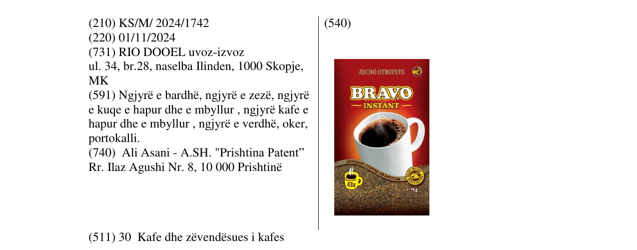 Zëri i markës BRAVO INSTANT në buletin