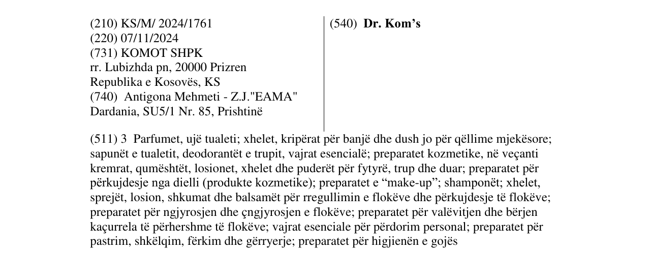 Zëri i markës Dr. Kom’s në buletin