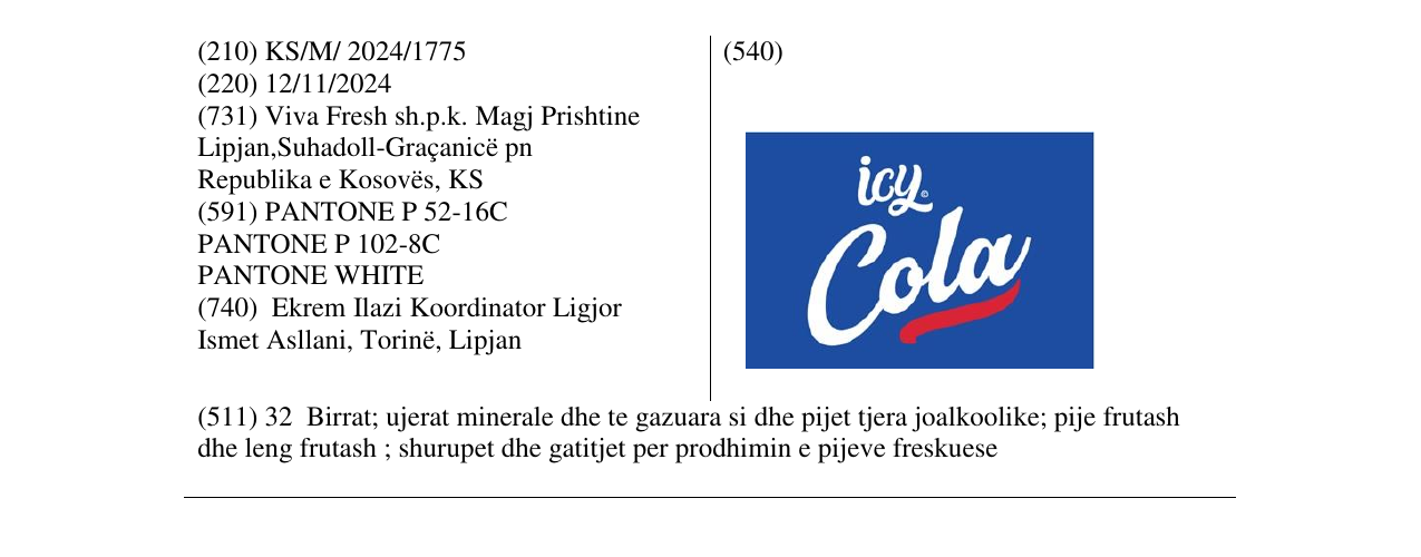 Zëri i markës icy Cola në buletin