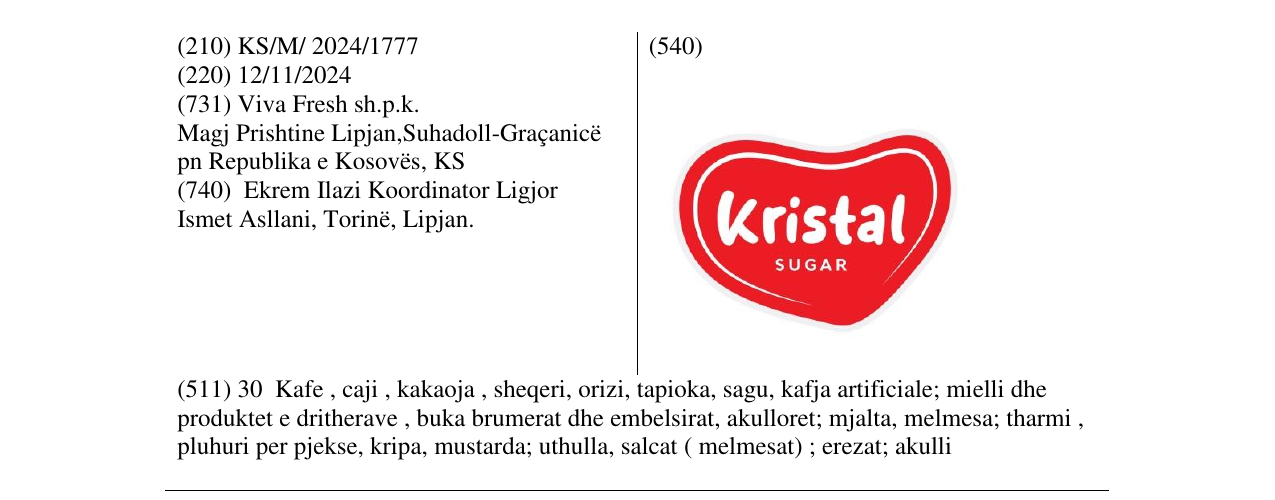 Zëri i markës Kristal SUGAR në buletin