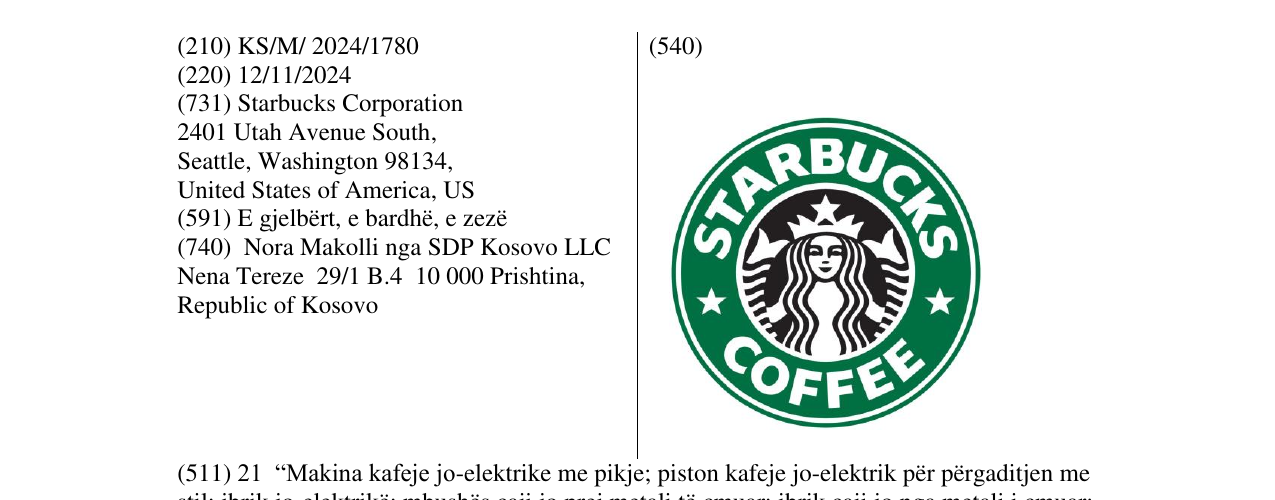 Zëri i markës STARBUCKS COFFEE në buletin