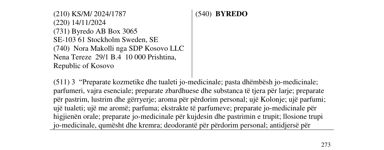 Zëri i markës BYREDO në buletin