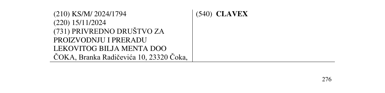 Zëri i markës CLAVEX në buletin