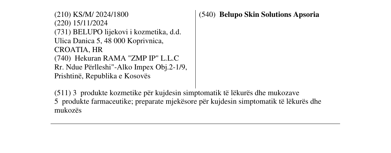 Zëri i markës Belupo Skin Solutions Apsoria në buletin