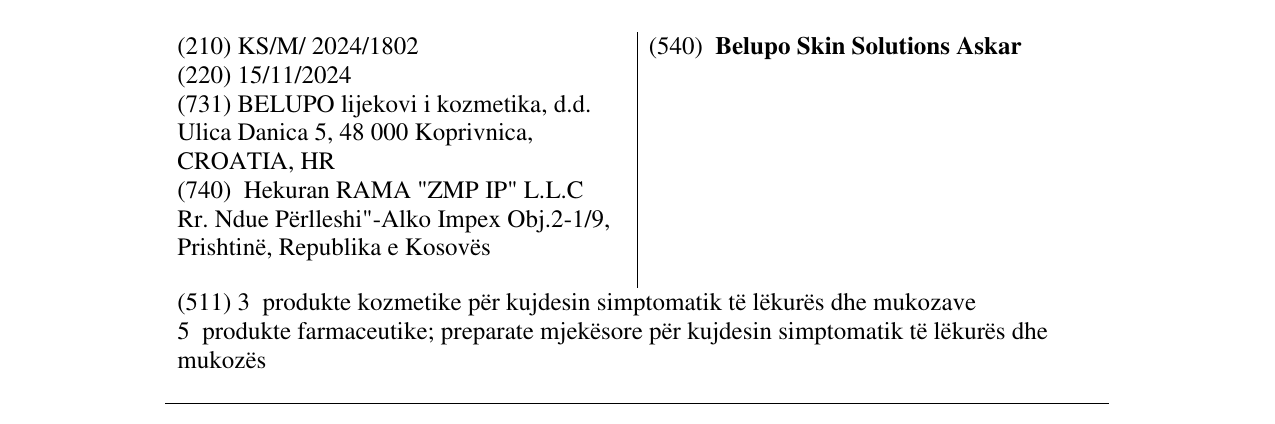 Zëri i markës Belupo Skin Solutions Askar në buletin