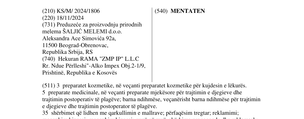 Zëri i markës MENTATEN në buletin